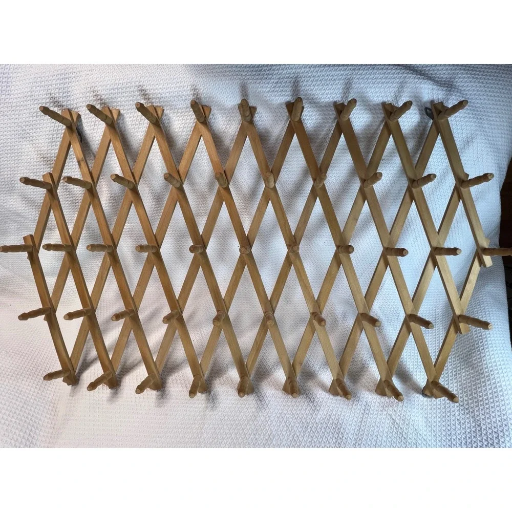 VTG 49 Peg Accordion Wall Rack Natural Wood Expandable 20